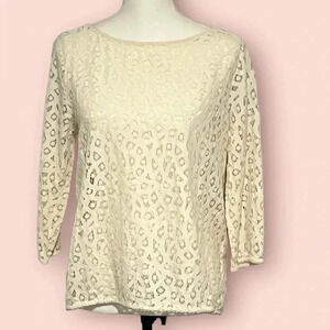 Loft size M eyelet/lace style cream colored top EUC